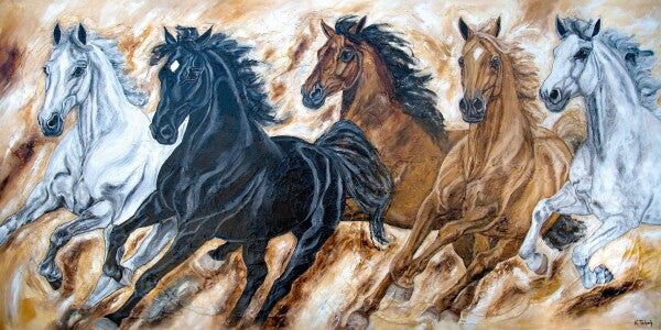 02-39 Kraftvolle Pferdeherde im stürmischen Galopp, voller Dynamik und Energie – Pferde-Kunstdruck von Kerstin Tschech