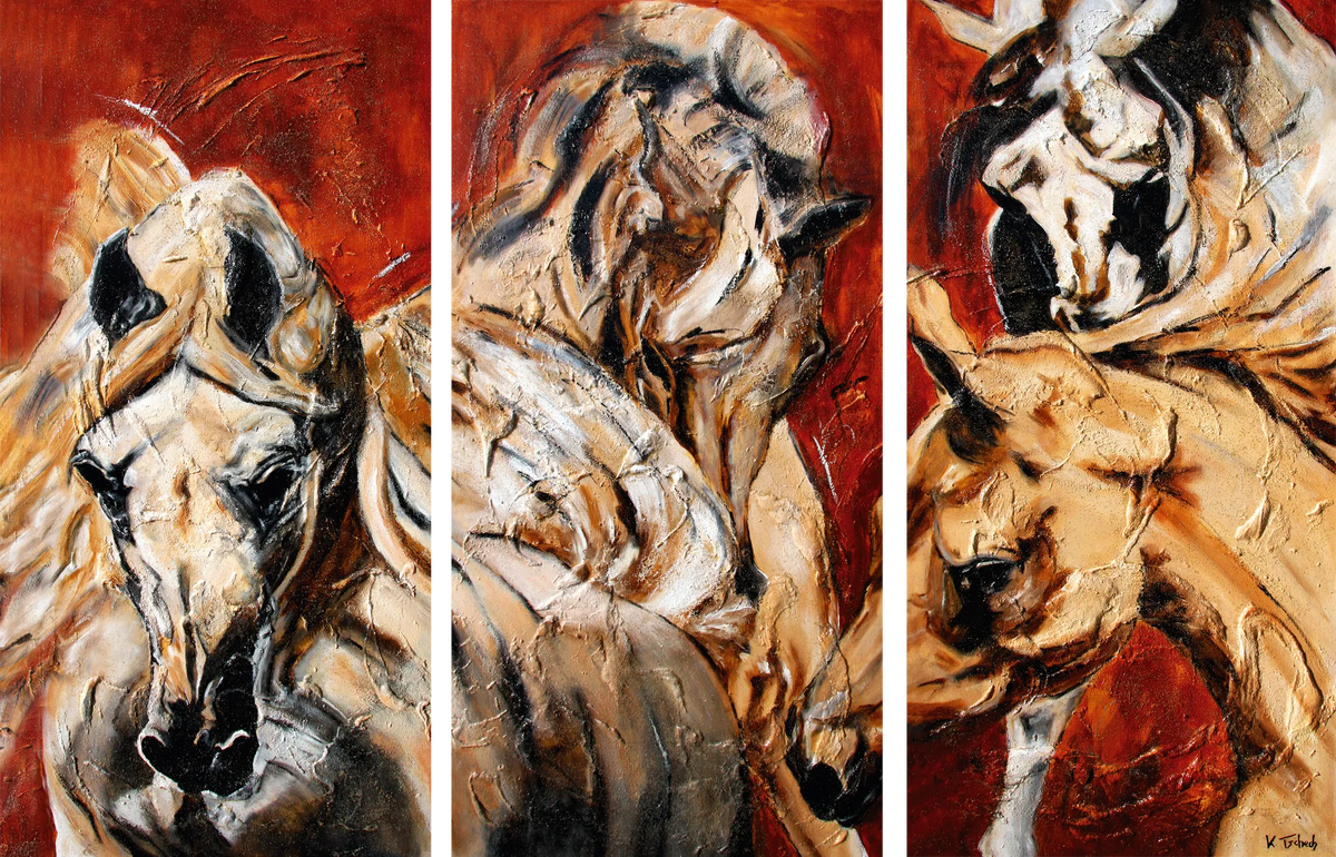 03-05 Edles Araber-Wandbild – Atelier Pferde-Triptychon Kunstdruck von Kerstin Tschech