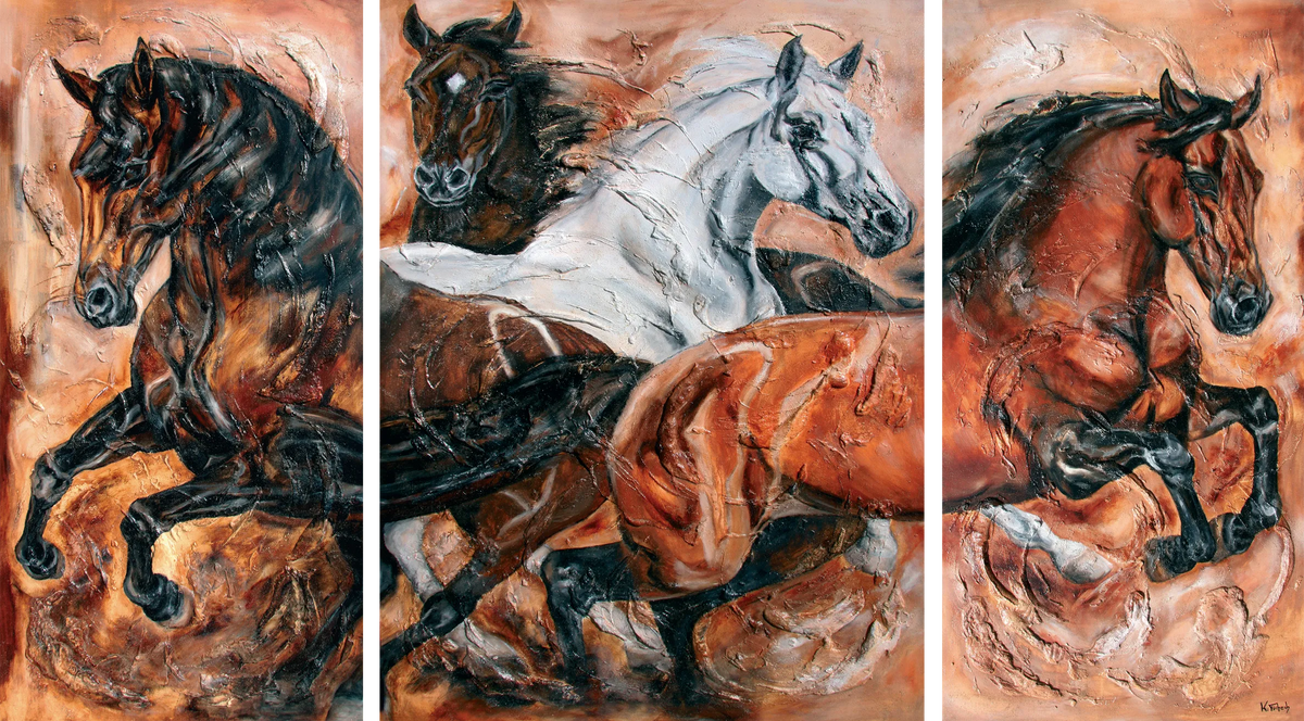 03-16 Andalusische Hengste – Atelier Pferde-Triptychon Kunstdruck von Kerstin Tschech