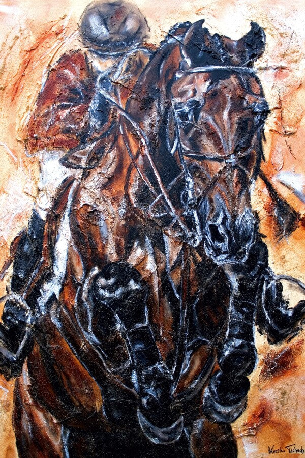 04-18 Sportpferde-Wandbild für Liebhaber des gehobenen Reitsports – Pferde-Kunstdruck von Kerstin Tschech