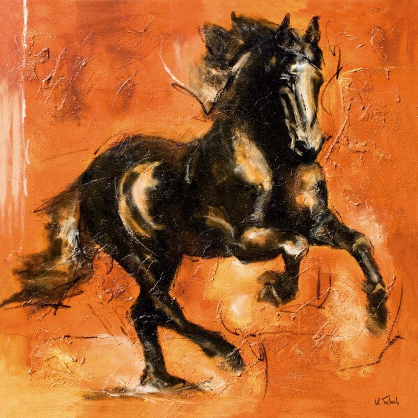 05-08 Eindrucksvoller Friesenhengst – Pferde-Kunstdruck von Kerstin Tschech