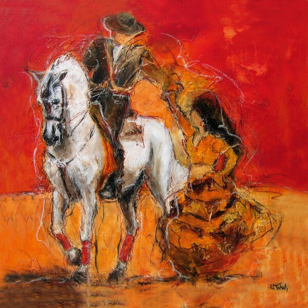 05-22 Spansk feria med flamencodanserinne og edel hingst - kunsttrykk av hest av Kerstin Tschech