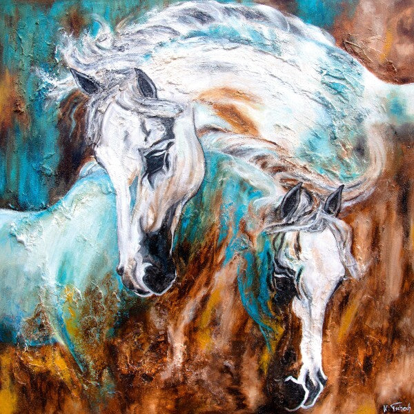 05-35 Modernes abstraktes Pferdebild als spektakulärer Blickfang im Raum – Pferde-Kunstdruck von Kerstin Tschech