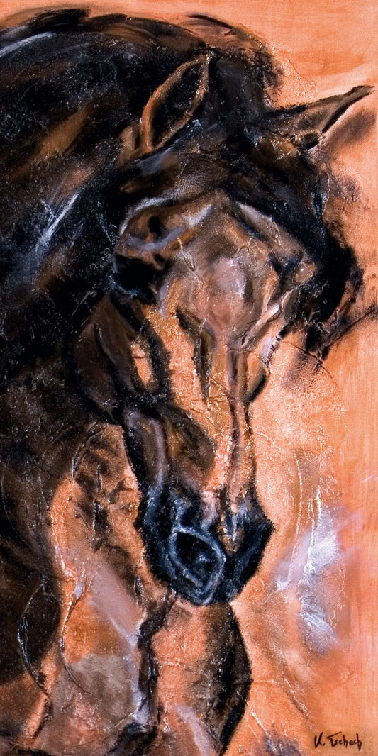 01-08 Andalusisches Pferdeportrait in Kupfer – Pferde-Kunstdruck von Kerstin Tschech