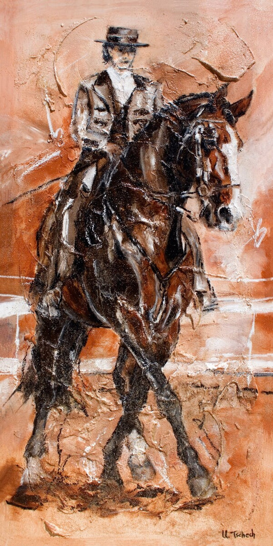 01-21 Reitkunst Hommage an Anja Beran bei einer Traversale im Trab – Pferde-Kunstdruck von Kerstin Tschech