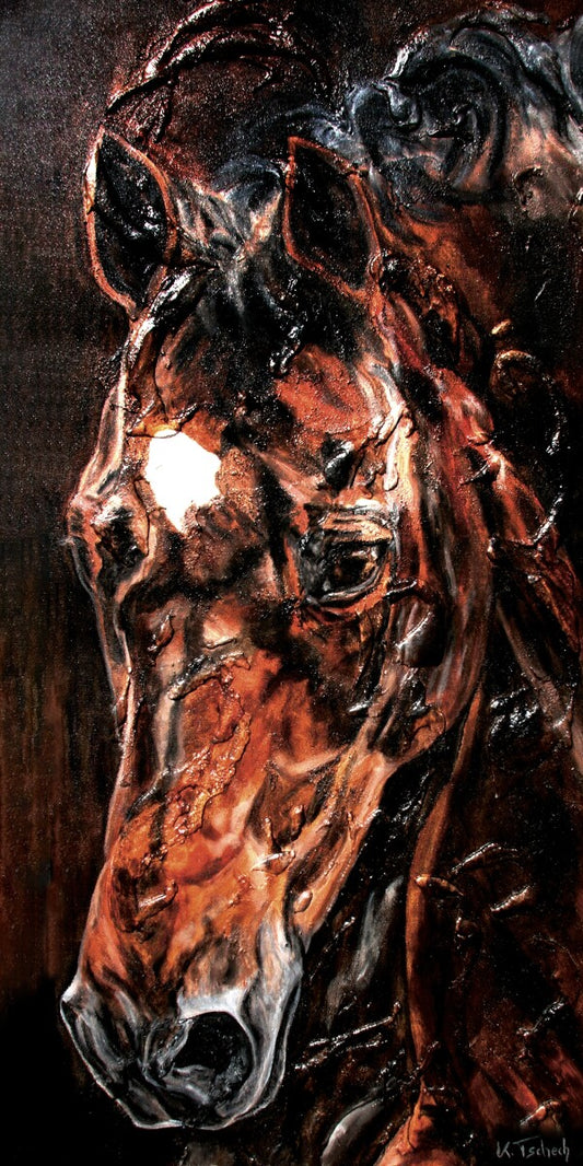 01-58 Fokussiertes Warmblut Portrait – Pferde-Kunstdruck von Kerstin Tschech