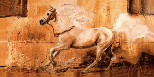 02-18 Edler Araberhengst im Galopp als ausdrucksstarkes Pferde-Kunstwerk – Pferde-Kunstdruck von Kerstin Tschech