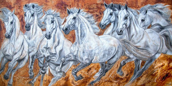 02-41 Kraftvolle Schimmel im stürmischen Galopp Equine Art – Pferde-Kunstdruck von Kerstin Tschech