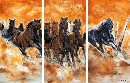 03-03 Wilde Pferdeherde – Atelier Pferde-Triptychon Kunstdruck von Kerstin Tschech