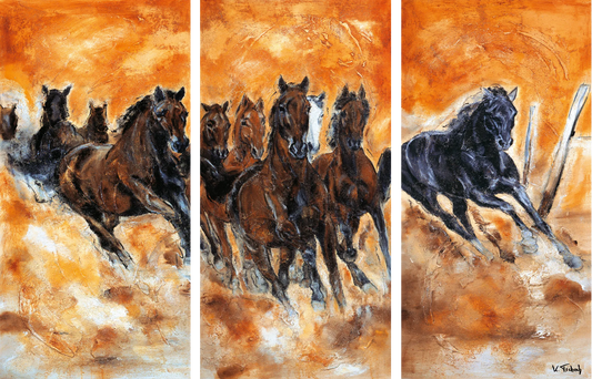 03-03 Wilde Pferdeherde – Atelier Pferde-Triptychon Kunstdruck von Kerstin Tschech