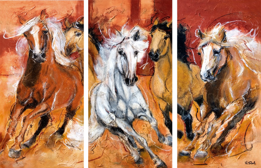 03-07 Abstrakte Pferdeherde – Atelier Pferde-Triptychon Kunstdruck von Kerstin Tschech