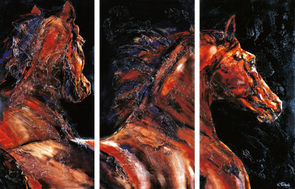 03-12 Moderne edle Pferdeportraits – Atelier Pferde-Triptychon Kunstdruck von Kerstin Tschech