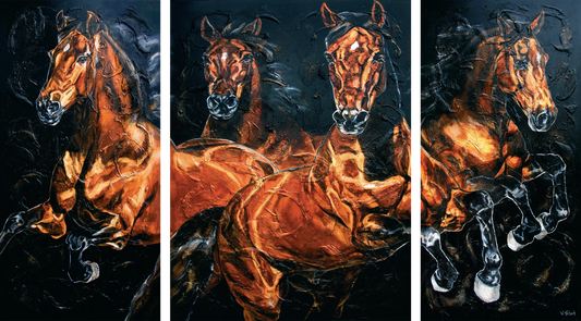 03-14 Hengste im Aufwärts-Galopp – Atelier Pferde-Triptychon Kunstdruck von Kerstin Tschech
