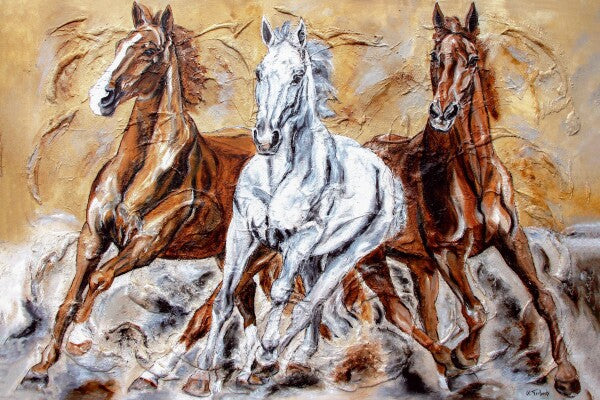 04-01 Hengste im dynamischen Aufbruch – Pferde-Kunstdruck von Kerstin Tschech