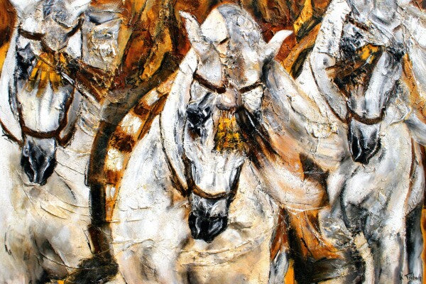 04-05 Grupo de garanhões espanhóis na Feria - impressão artística de cavalos de Kerstin Tschech