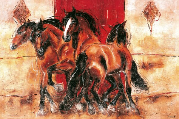04-08 Ein edles Andalusier-Wandbild gemalt in vollendeter Eleganz – Pferde-Kunstdruck von Kerstin Tschech