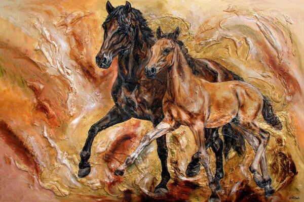 04-49 Ein rührendes Pferdeportrait Stute mit Fohlen – Pferde-Kunstdruck von Kerstin Tschech