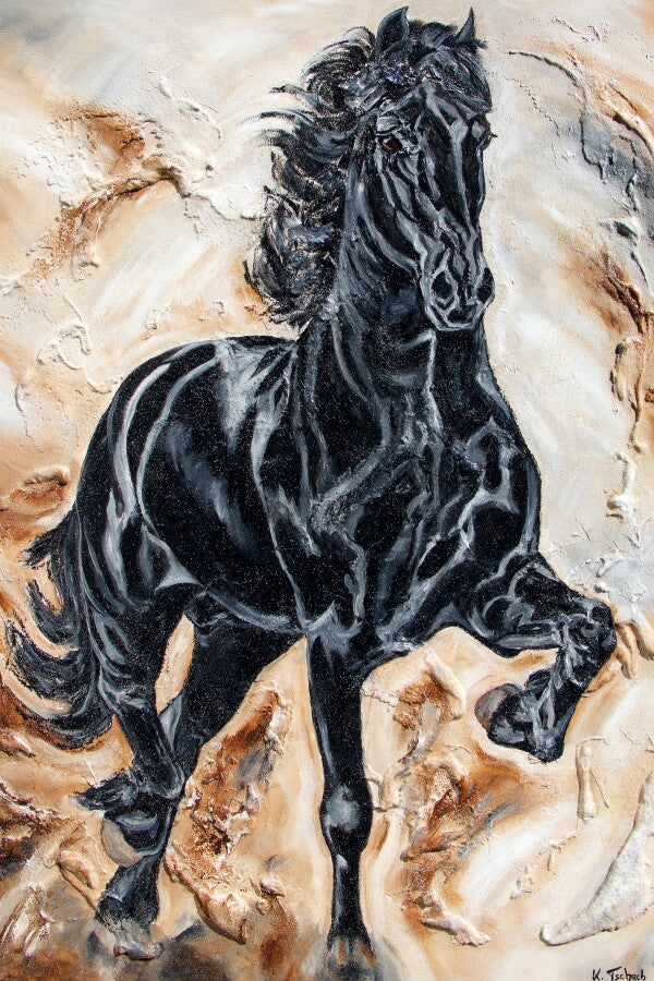 04-52 Cavallo frisone in grande formato - stampa d'arte equestre di Kerstin Tschech