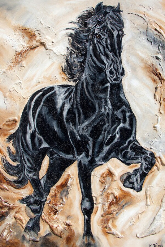 04-52 Friesenpferd im Großformat – Pferde-Kunstdruck von Kerstin Tschech