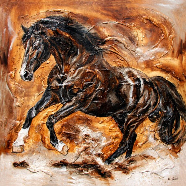 05-01 Edler Trakehner Hengst im Galopp als ausdrucksstarke Reproduktion – Pferde-Kunstdruck von Kerstin Tschech