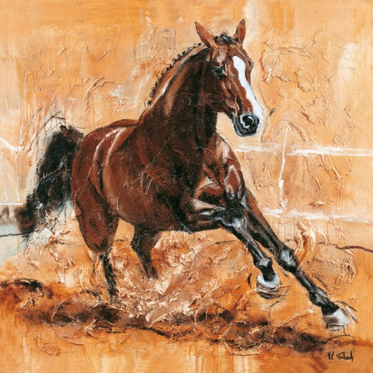 05-02 Sportlicher Warmblut-Hengst in dynamischer Bewegung – Pferde-Kunstdruck von Kerstin Tschech