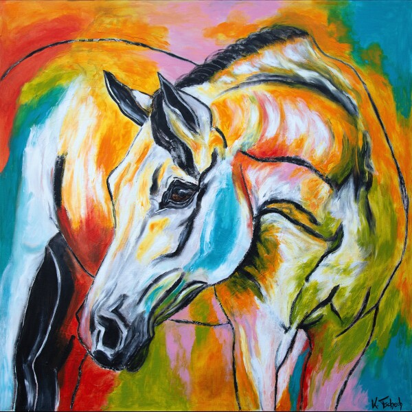 05-48 Abstrahiertes Hengstportrait – Pferde-Kunstdruck von Kerstin Tschech