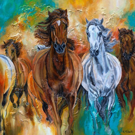 05-50 Große Pferdeherde im Galopp – Pferde-Kunstdruck von Kerstin Tschech