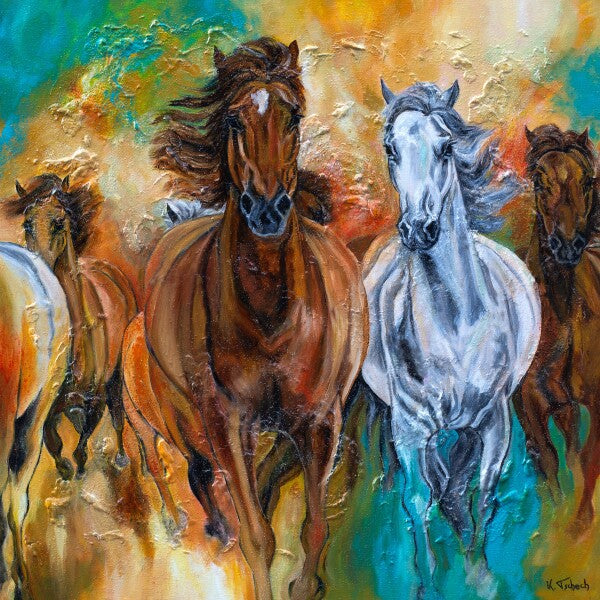 05-50 Grande manada de cavalos a galope - impressão artística de cavalos de Kerstin Tschech