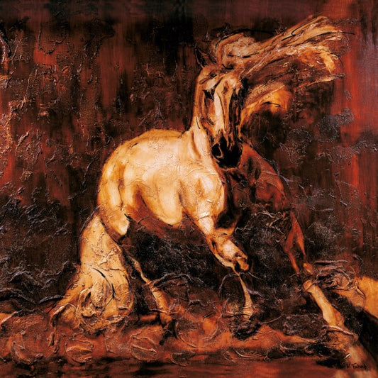 05-57 Spanischer P.R.E. Hengst in stolzer Haltung – Pferde-Kunstdruck von Kerstin Tschech