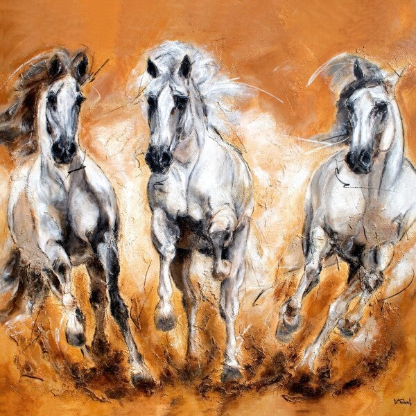 05-58 Weißer Lusitano Hengste voller Stolz im Galopp – Pferde-Kunstdruck von Kerstin Tschech