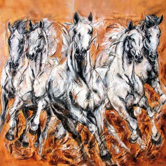 05-61 Majestätische Schimmelherde im Galopp – Kunstdruck von Kerstin Tschech