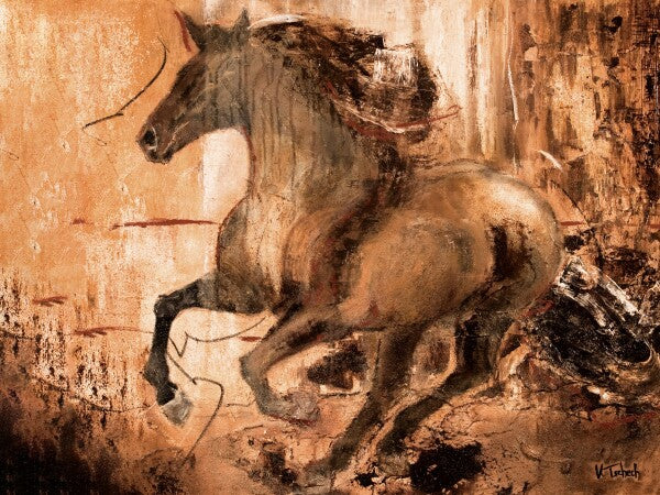 06-19 Moderne abstrakte Pferdemalerei im zeitgenössischen Kunststil – Pferde-Kunstdruck von Kerstin Tschech
