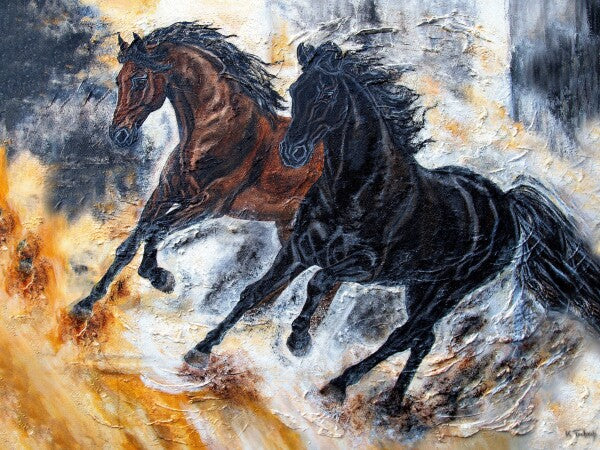 06-33 Zwei Sportpferde im Galopp – Pferde-Kunstdruck von Kerstin Tschech