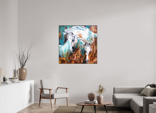 100 x 100 cm, Artbox schwarz - Acrylglas matt, 5cm 05-35 Pferdegemälde Kerstin Tschech – Galerie Kunstdruck