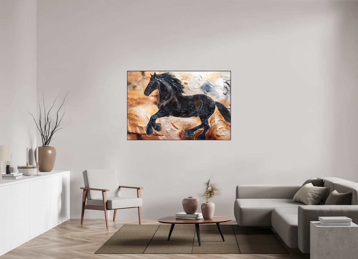 150 x 100 cm, Artbox schwarz - Acrylglas matt, 5cm 04-47 Pferdegemälde Kerstin Tschech – Galerie Kunstdruck