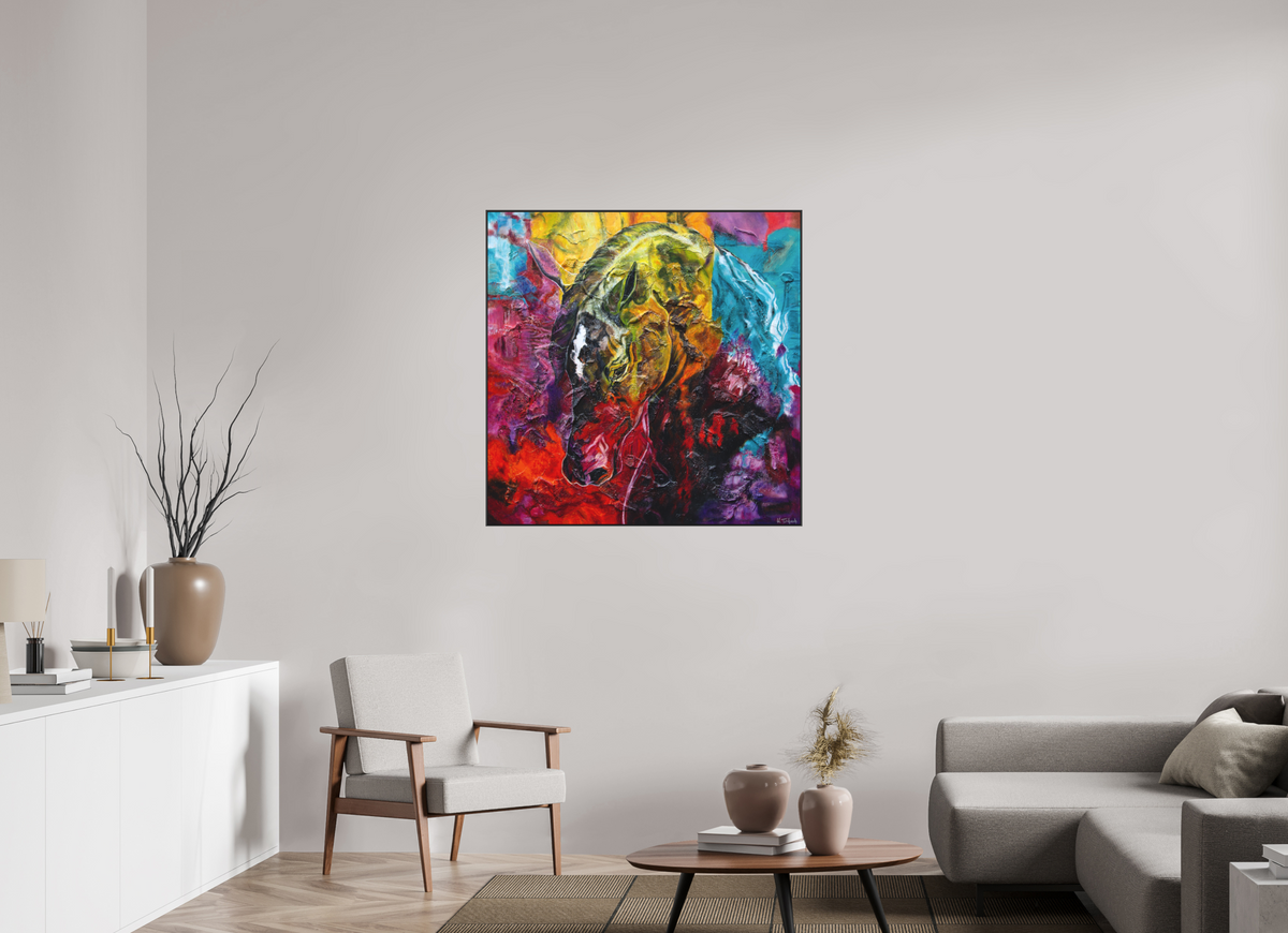 100 x 100 cm, Artbox schwarz - Acrylglas matt, 5cm 05-43 Pferdegemälde Kerstin Tschech – Galerie Kunstdruck