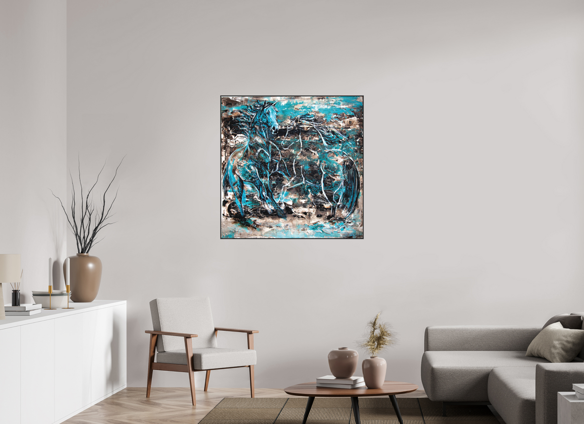 100 x 100 cm, Artbox schwarz - Acrylglas matt, 5cm 05-41 Pferdegemälde Kerstin Tschech – Galerie Kunstdruck