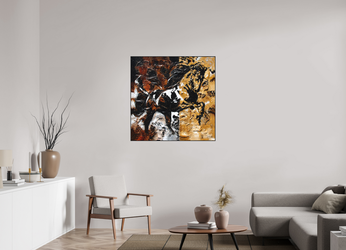 100 x 100 cm, Artbox schwarz - Acrylglas matt, 5cm 05-04 Pferdegemälde Kerstin Tschech – Galerie Kunstdruck