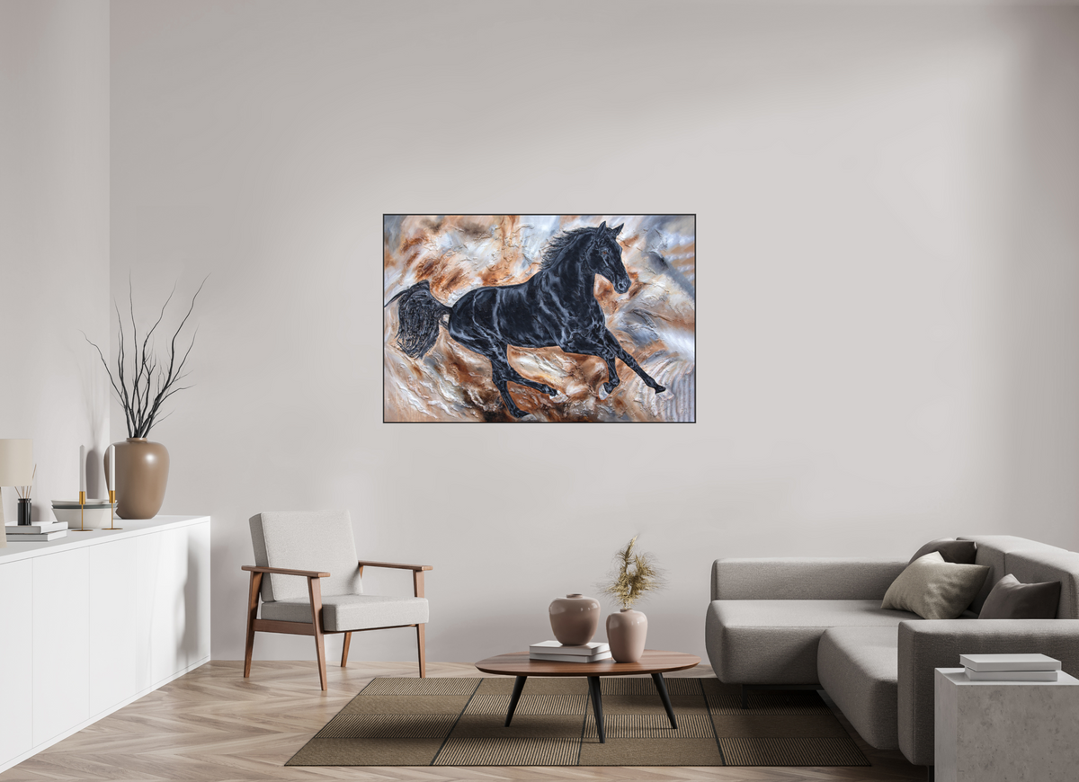 150 x 100 cm, Artbox schwarz - Acrylglas matt, 5cm 04-54 Pferdegemälde Kerstin Tschech – Galerie Kunstdruck