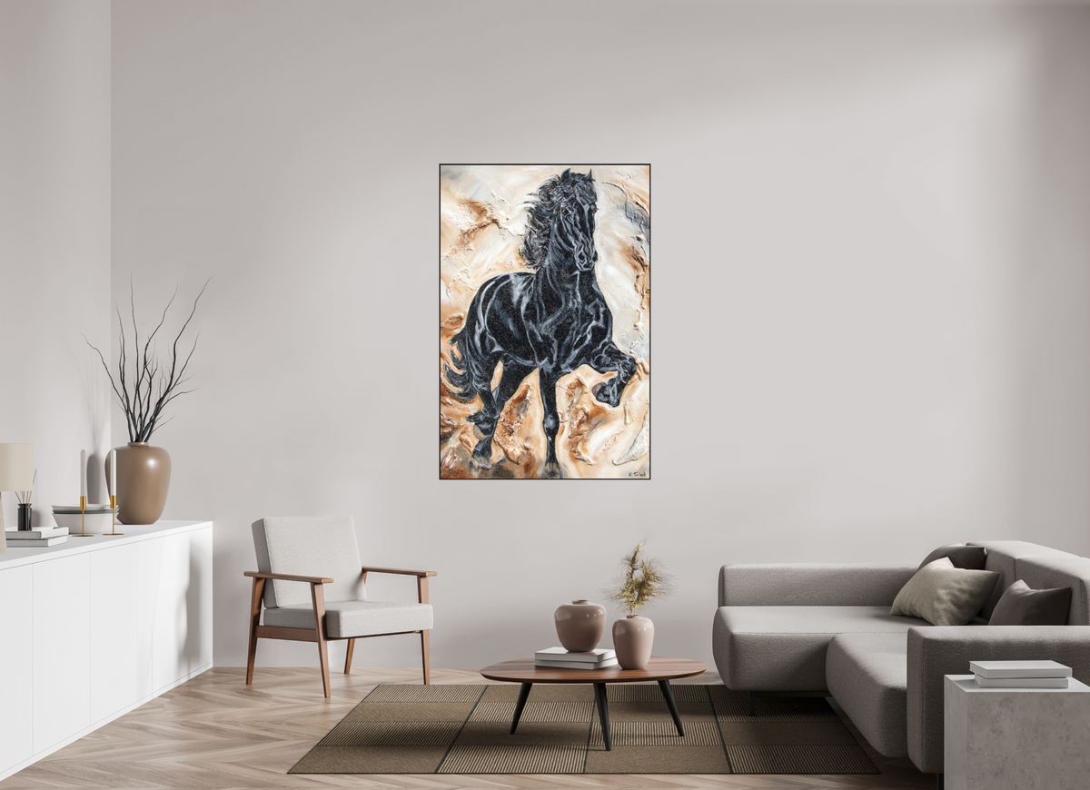 100 x 150 cm, Artbox schwarz - Acrylglas matt, 5cm 04-52 Pferdegemälde Kerstin Tschech – Galerie Kunstdruck