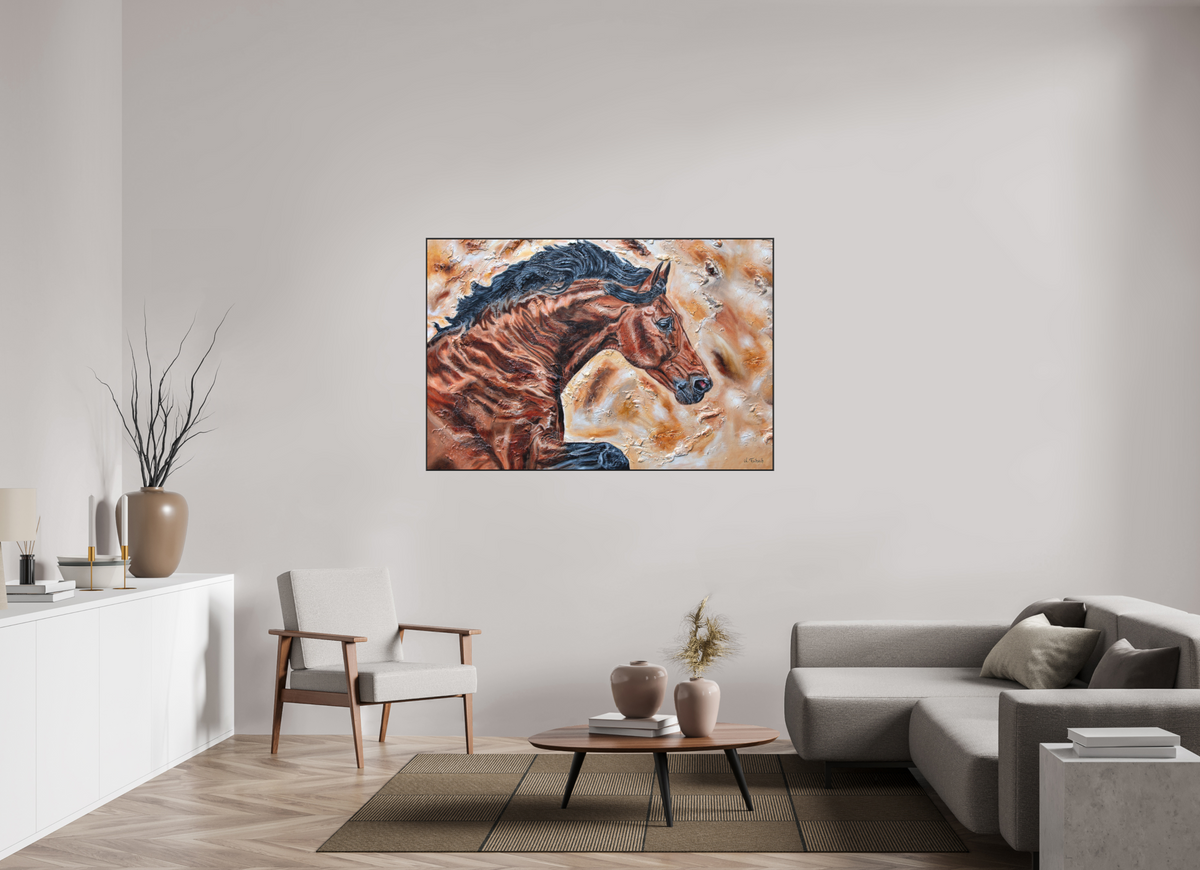 150 x 100 cm, Artbox schwarz - Acrylglas matt, 5cm 04-67 Pferdegemälde Kerstin Tschech – Galerie Kunstdruck