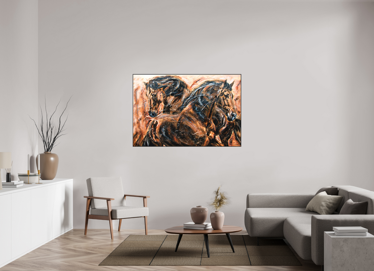 150 x 100 cm, Artbox schwarz - Acrylglas matt, 5cm 04-02 Pferdegemälde Kerstin Tschech – Galerie Kunstdruck