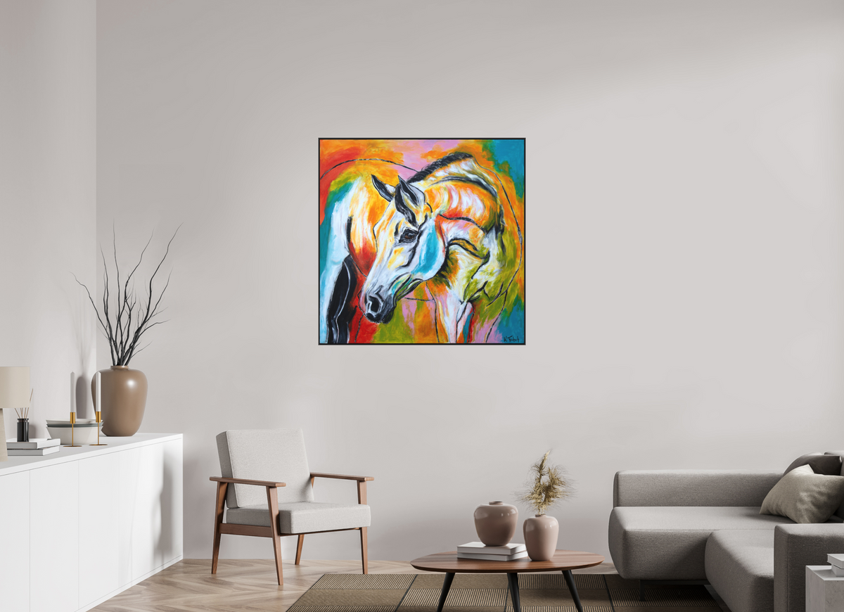 100 x 100 cm, Artbox schwarz - Acrylglas matt, 5cm 05-48 Pferdegemälde Kerstin Tschech – Galerie Kunstdruck