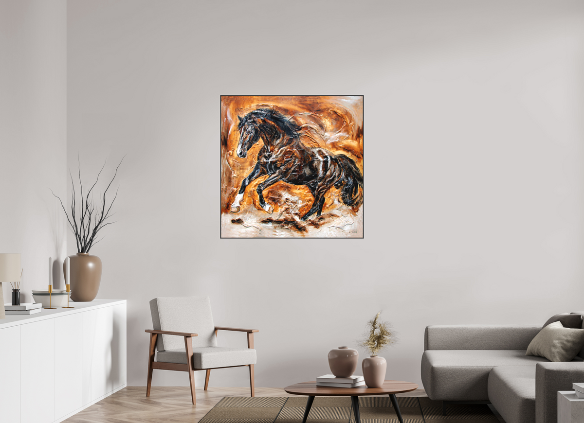 100 x 100 cm, Artbox schwarz - Acrylglas matt, 5cm 05-01 Pferdegemälde Kerstin Tschech – Galerie Kunstdruck