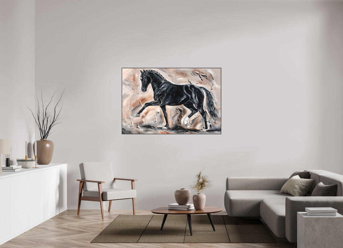 150 x 100 cm, Artbox schwarz - Acrylglas matt, 5cm 04-39 Pferdegemälde Kerstin Tschech – Galerie Kunstdruck