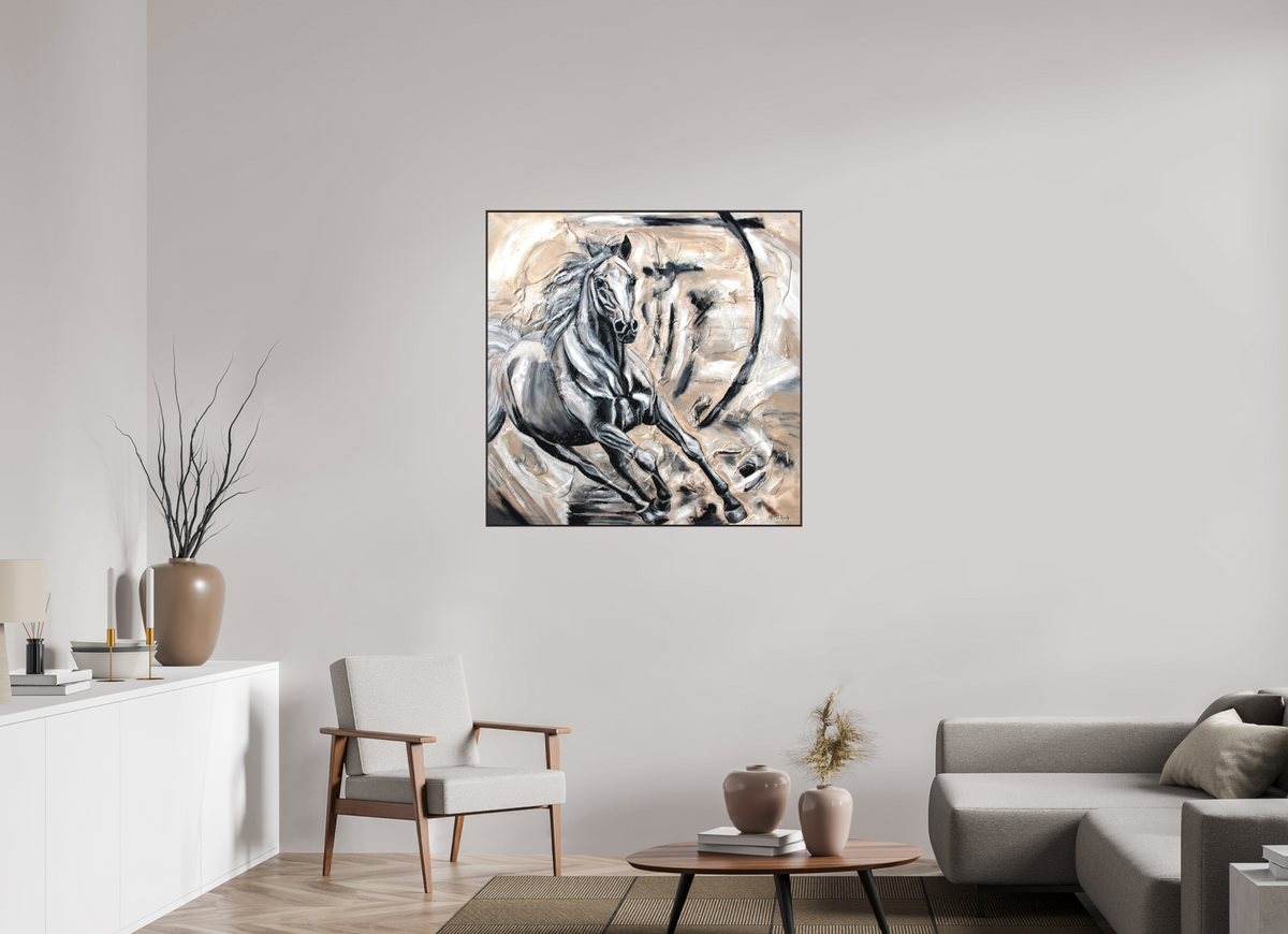100 x 100 cm, Artbox schwarz - Acrylglas matt, 5cm 05-33 Pferdegemälde Kerstin Tschech – Galerie Kunstdruck