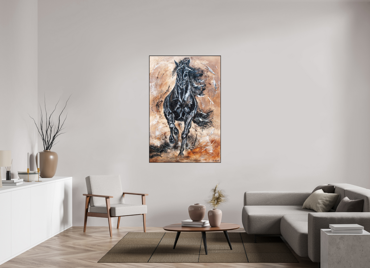 100 x 150 cm, Artbox schwarz - Acrylglas matt, 5cm 04-29 Pferdegemälde Kerstin Tschech – Galerie Kunstdruck