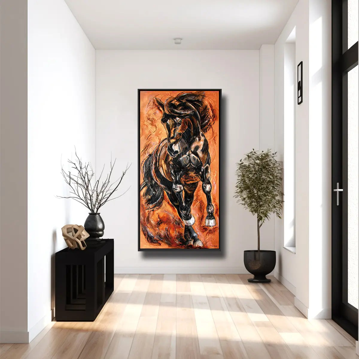 01-01 Schwarzer Hengst in Pirouette – Pferde-Acrylglasbild von Kerstin Tschech
