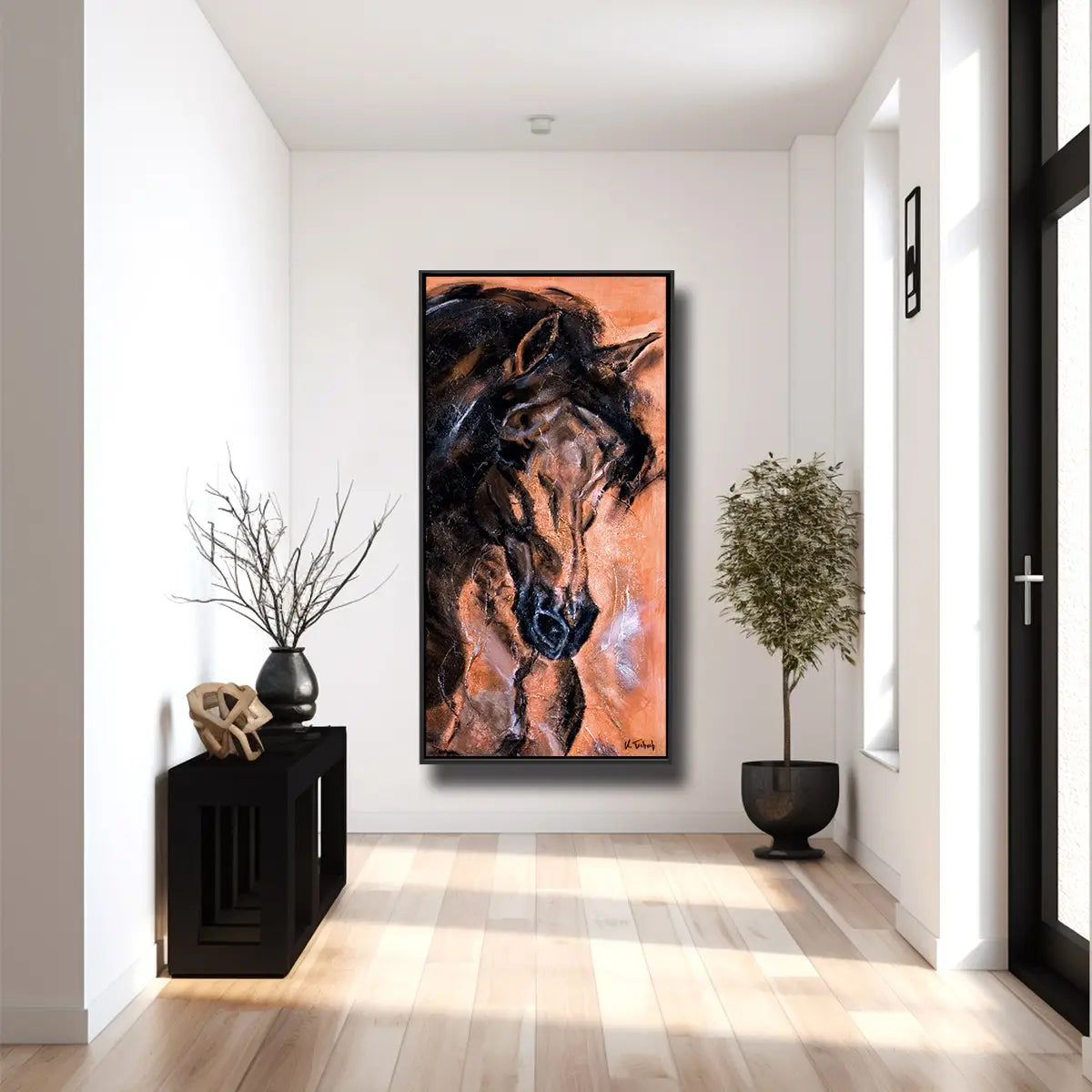 01-08 Andalusisches Pferdeportrait in Kupfer – Pferde-Acrylglasbild von Kerstin Tschech