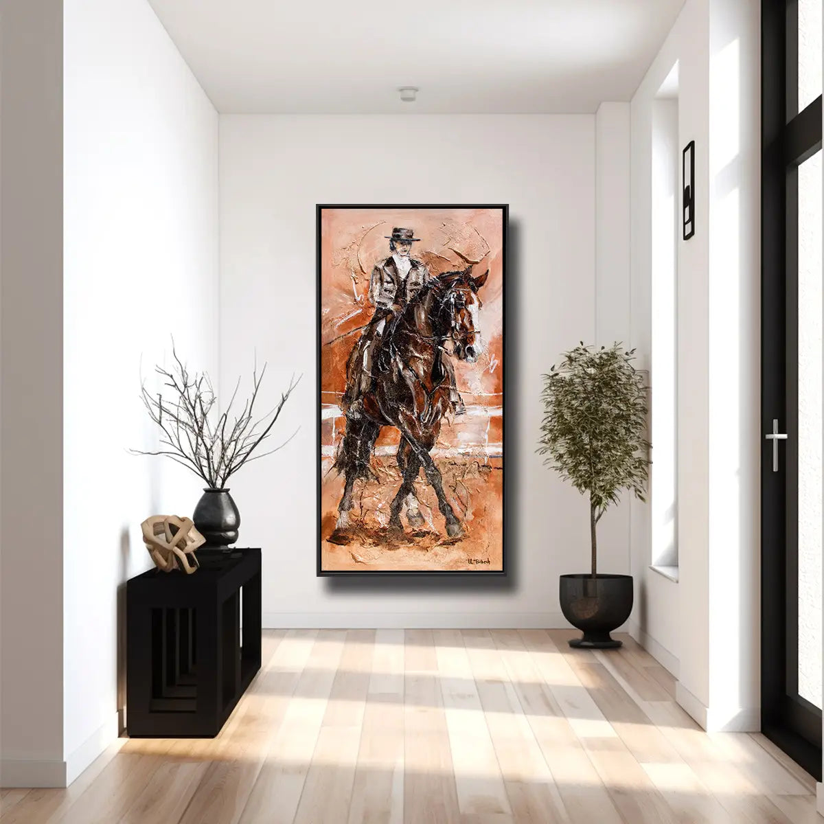 01-21 Reitkunst Hommage an Anja Beran bei einer Traversale im Trab – Pferde-Acrylglasbild von Kerstin Tschech